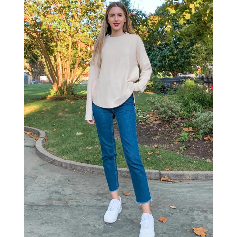 MEROKEETY Womens Long Sleeve Oversized Crew Neck Knit Pullover Sweater Beige M